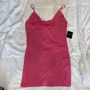 Pink fitted dress with cowl neck
